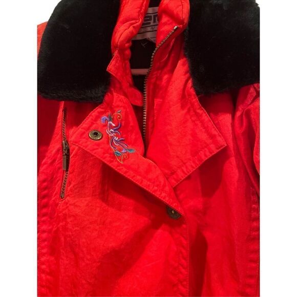 FERA Vintage Women’s Ski Jacket Cherry red faux fur Sz.6 - Picture 2 of 8